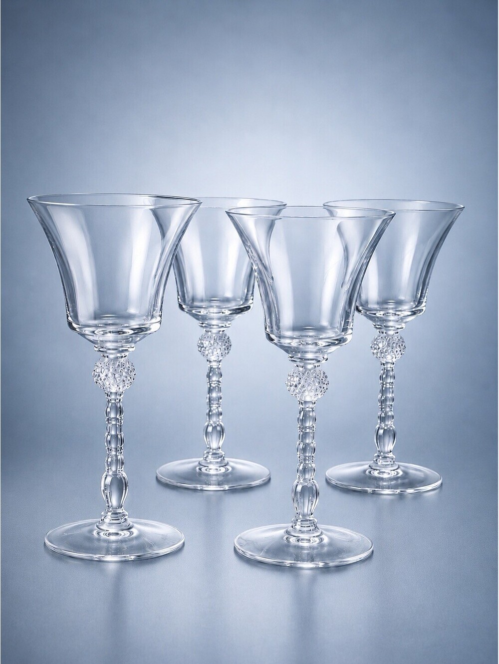 Heisey 1930s Set Of 4 Champagne Coupes Monte Cristo Clear Crystal, 3x6.25"